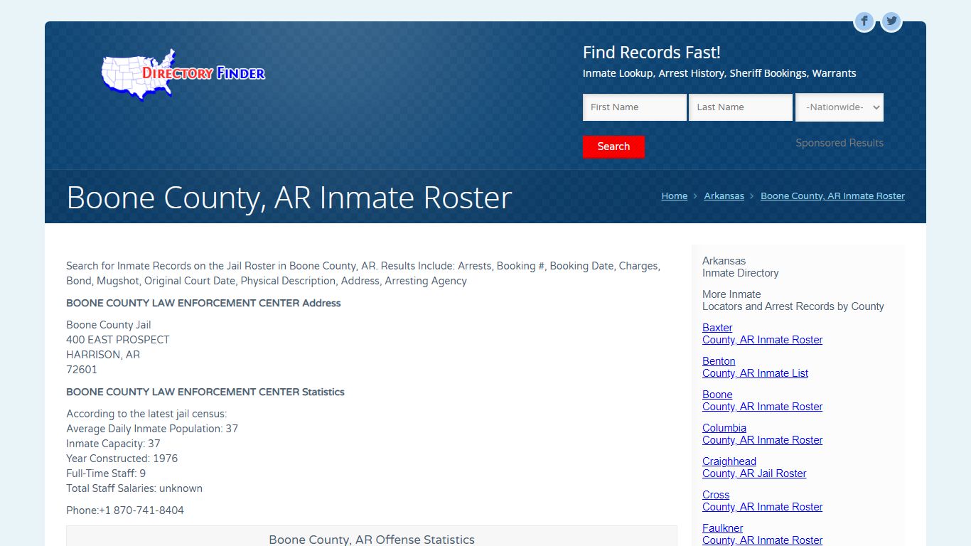 Boone County, AR Inmate Roster | People Lookup